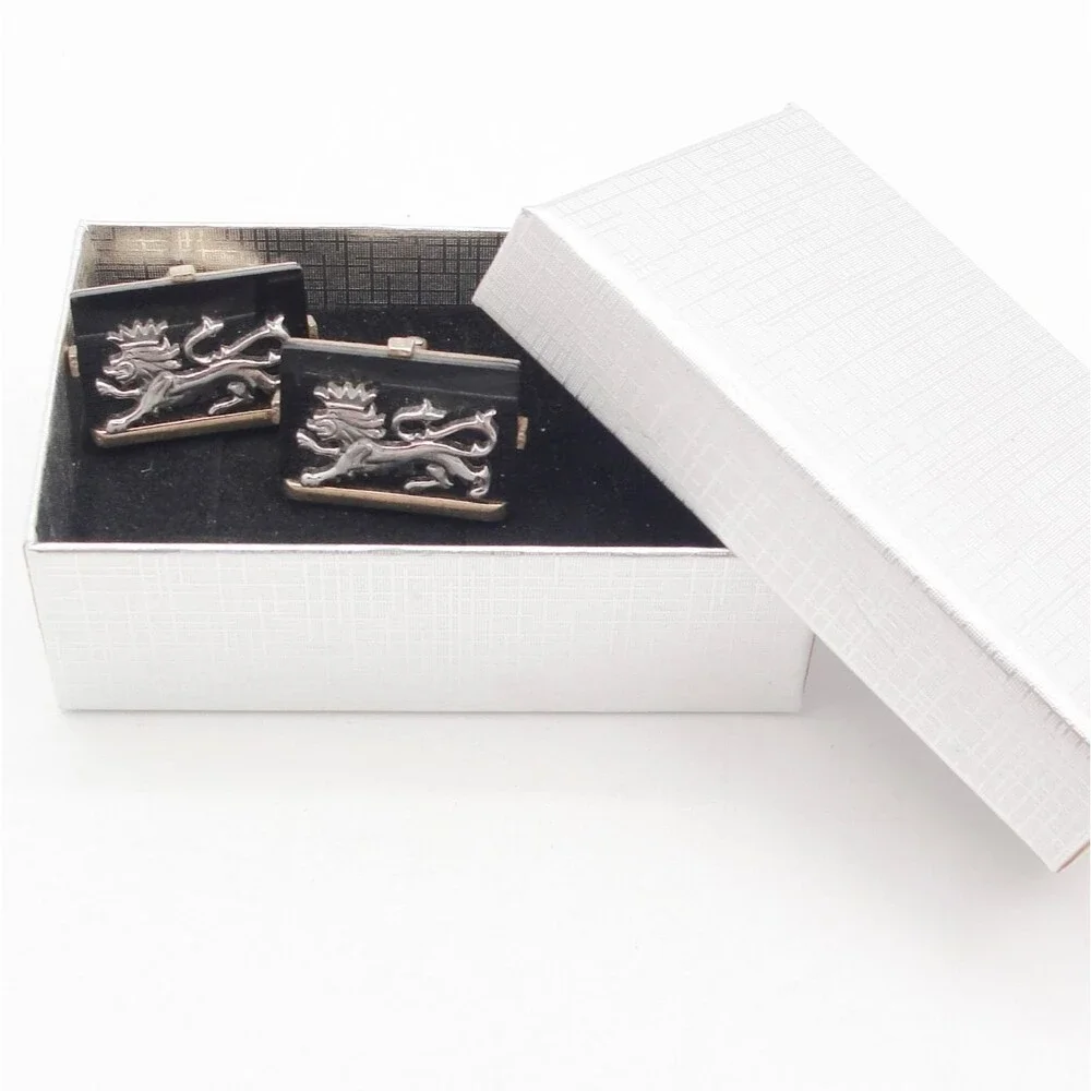 Vintage Swank Lion Cufflinks Heraldic Crowned Black Onyx Silver Gold Tone MCM